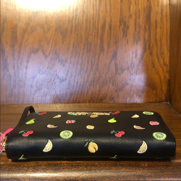 NWT-Betsey Johnson-Fruit🍒🍋🍊🍐🍓🍑Embroidered-Large Zip Around Wristlet Wallet-$58 - Picture 6 of 12